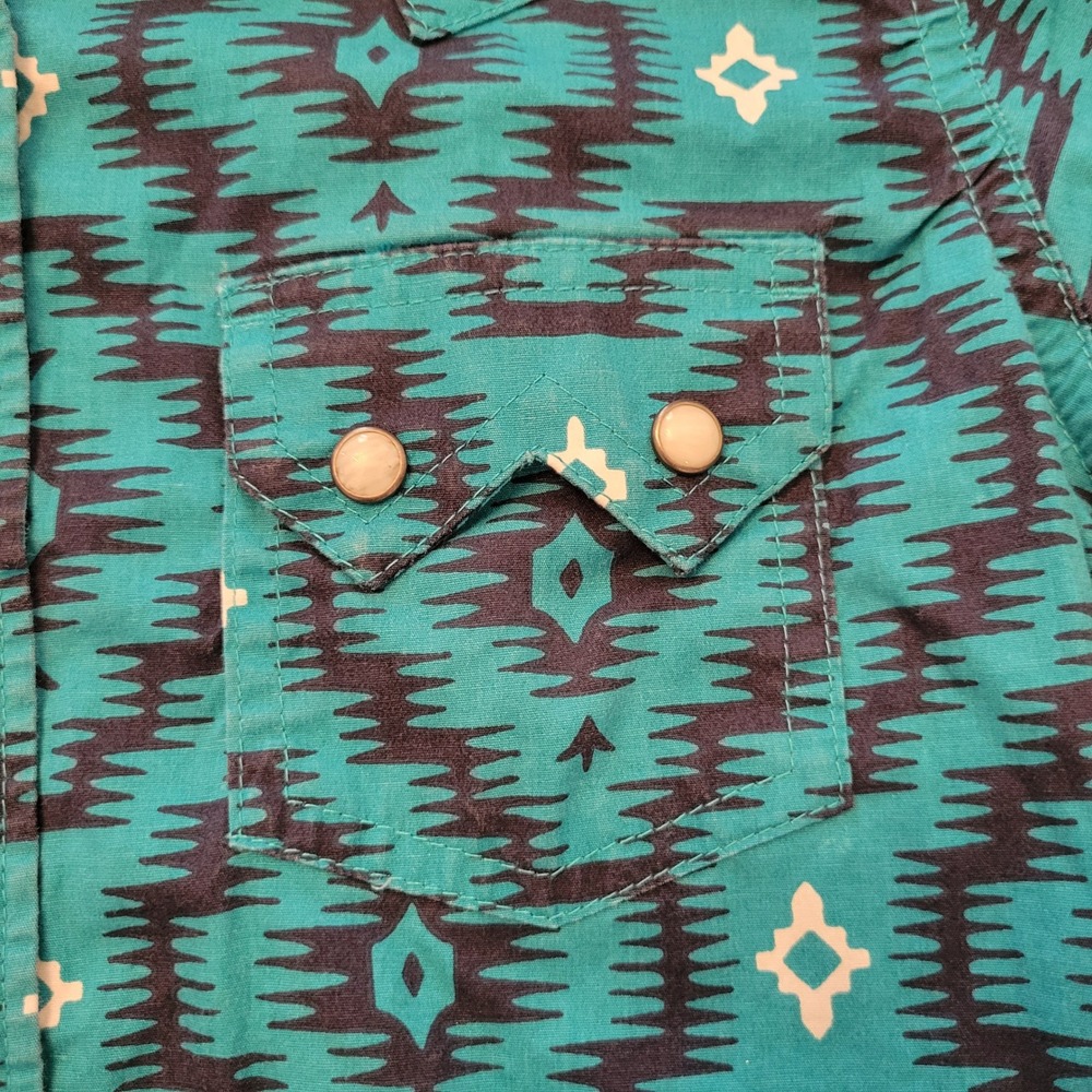 Ariat‎ Girls Real Mesa Snap LS Shirt Turquoise Southwestern L 12 Rodeo Cowgirl - Picture 2 of 11